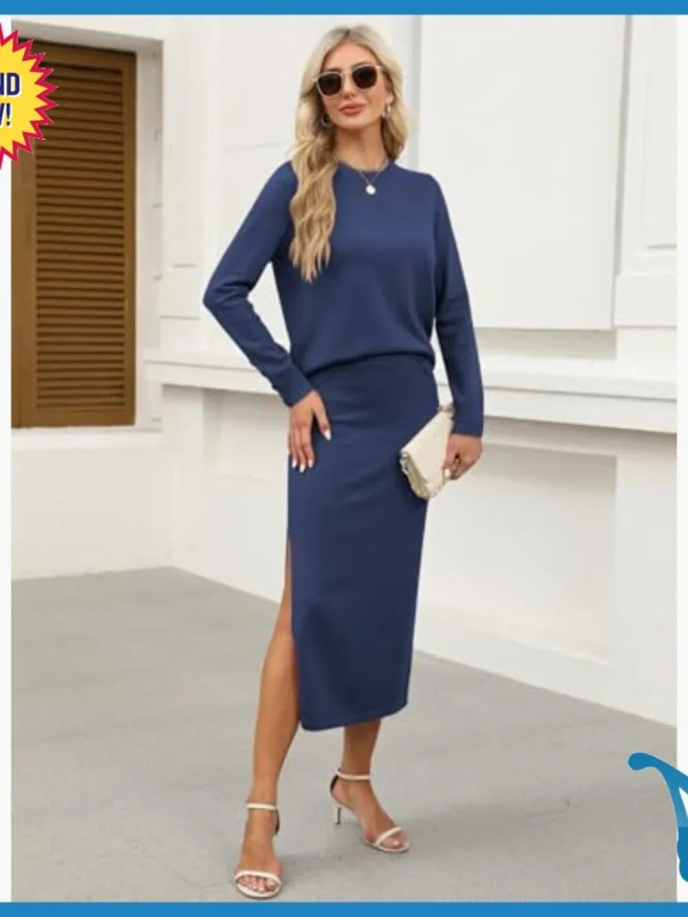 2-Piece Sweater Skirt Set, Loose Fit, Medium Weight, Long Sleeve